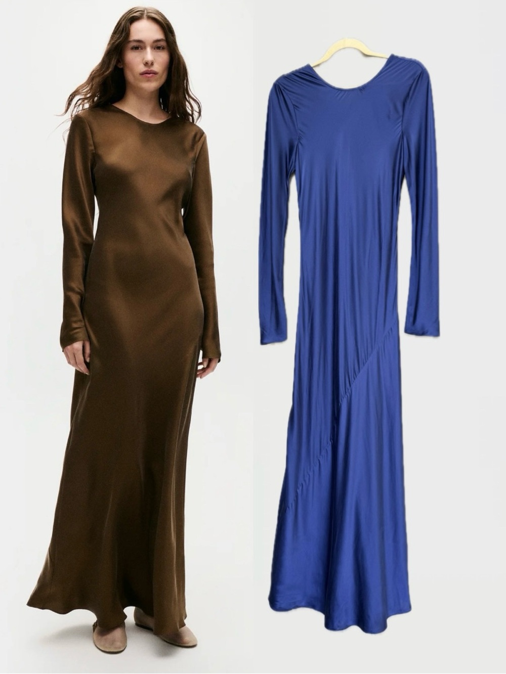 Silk Laundry Full Sleeve Bias Navy Blue Long Sleeve Maxi Dress L